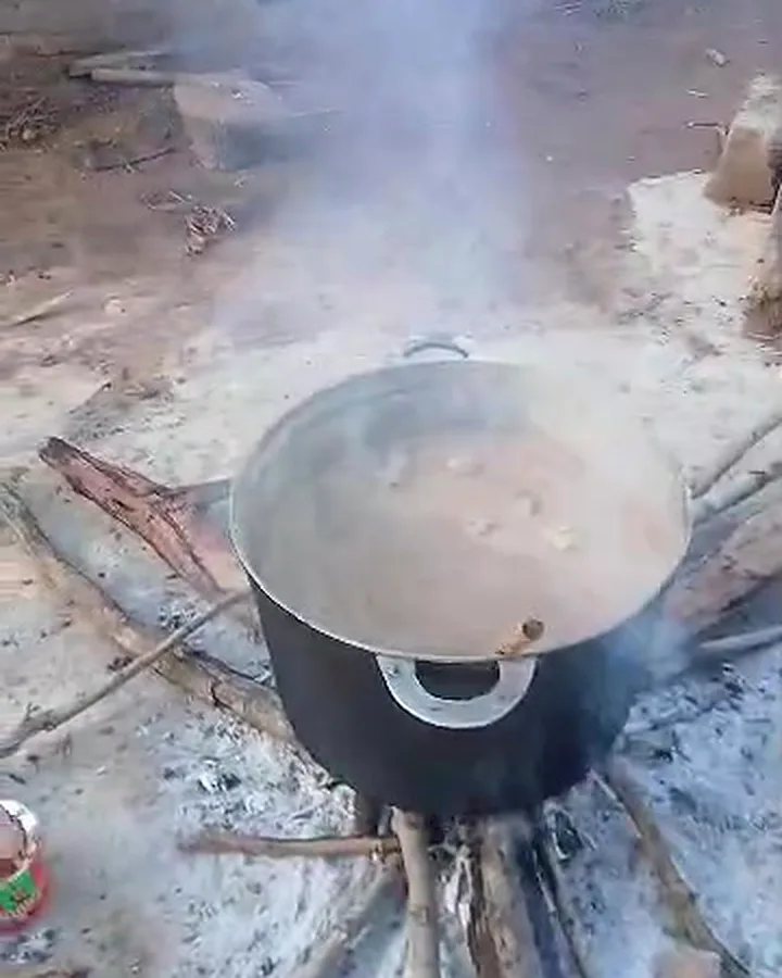 A large pot cooking over a wood fire